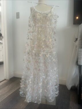 Storia White Iridescent Butterfly Overlay Maxi Dress